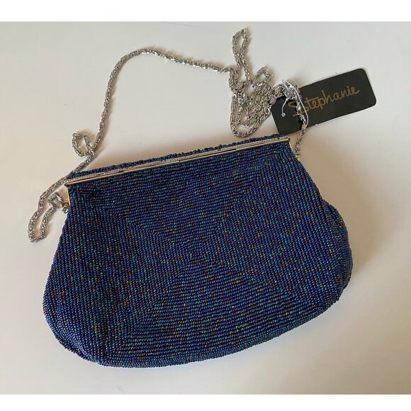 Blue Beaded Classy Stephanie Crossbody Clutch Chain Purse- NWT - Picture 7 of 8